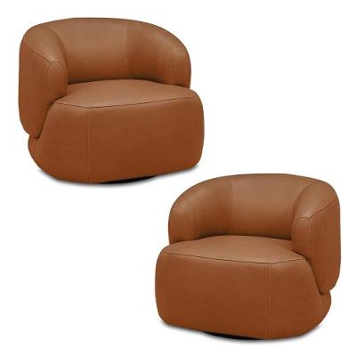 Kit 2 Poltronas Decorativas Verona Sala De Estar Base Giratória Em Aço Couro Conhaque G88 - Gran Belo