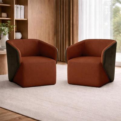 Kit 2 Poltronas Giratórias Castiel 74cm Sala De Estar Couro Conhaque G34 - Gran Belo