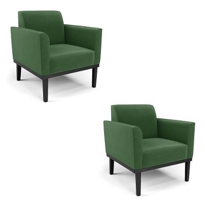 Kit 2 Poltronas Decorativas Isabella Pés Fixo Em Madeira Preto Suede Verde G19 - Gran Belo