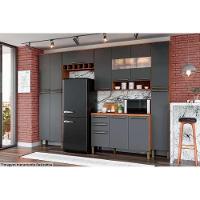 Kit De Cozinha 5Pçs Napoli Prime (2 Armários + 1 Balcão + 2 Paneleiros) C5p04 Castanho/chumbo