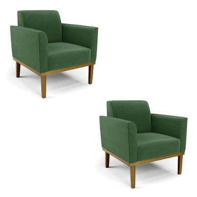 Kit 2 Poltronas Decorativas Isabella Pés Fixo Em Madeira Castanho Suede Verde G19 - Gran Belo