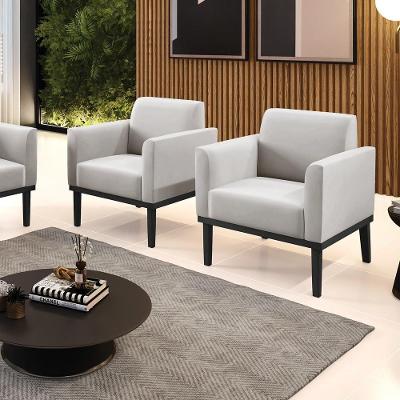 Kit 2 Poltronas Decorativas Isabella Pés Fixo Em Madeira Preto Veludo Cinza G19 - Gran Belo
