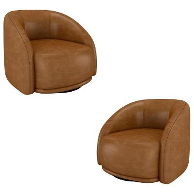 Kit 2 Poltronas Decorativas Jenny Base Giratória Em Metal Preto Pu Caramelo G45 - Gran Belo