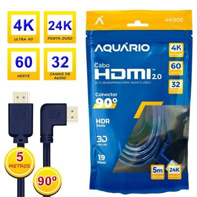 Cabo Hdmi 2.0 4k 5m Blindado com Ponta 90 graus  para Tv e Monitor Full Hd 60hz Oem
