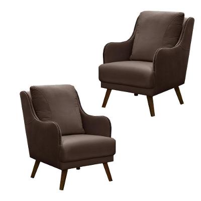 Kit 2 Poltronas Decorativas Catar Com Tachas Suede Marrom G33 - Gran Belo
