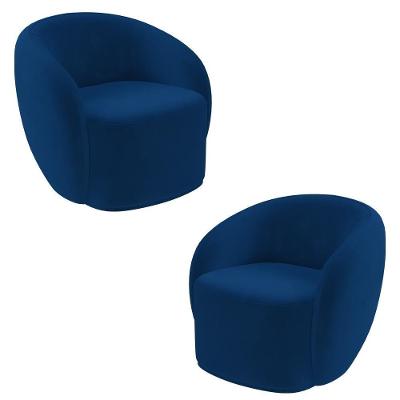 Kit 2 Poltronas Decorativas Sala De Estar íbis Encosto Fixo Veludo Azul Marinho G33 - Gran Belo