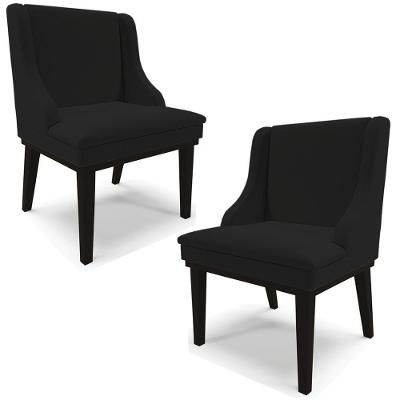 Kit 2 Poltronas Decorativas Base Fixa De Madeira Firenze Linho Preto G19 - Gran Belo