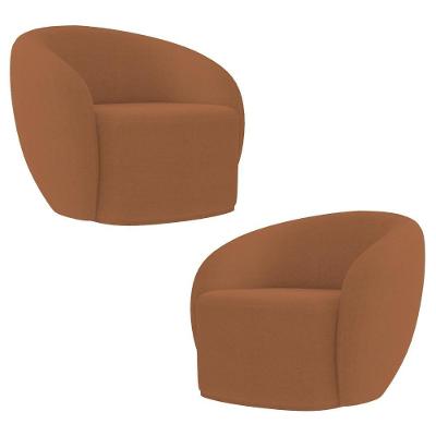 Kit 2 Poltronas Decorativas Sala De Estar íbis Encosto Fixo Bouclê Terracota G33 - Gran Belo