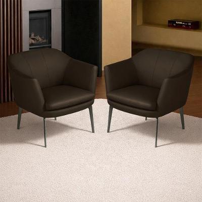 Kit 2 Poltronas Decorativas 76cm Rosalie Pés Em Ferro Couro Marrom G34 - Gran Belo
