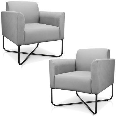Kit 2 Poltronas Decorativas Isabella Base X Suede Cinza/preto G19 - Gran Belo