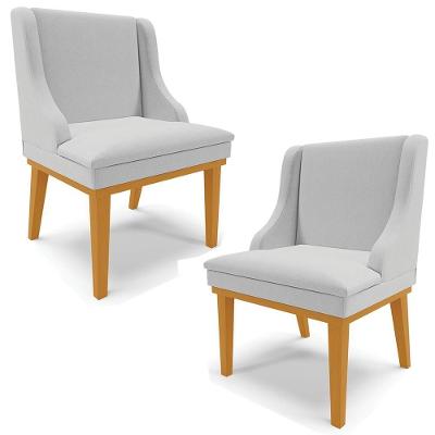 Kit 2 Poltronas Decorativas Base Fixa De Madeira Firenze Linho Cinza/castanho G19 - Gran Belo
