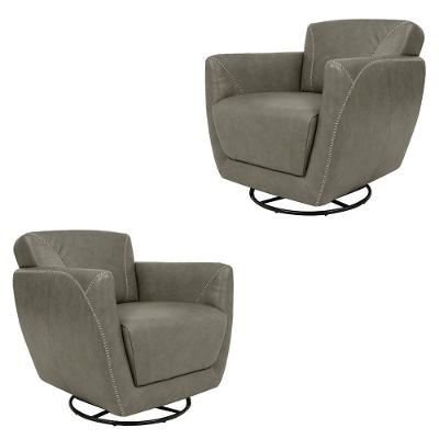 Kit 2 Poltronas Decorativas Valentina Sala De Estar Giratória Couro Chumbo Manchado G40 - Gran Belo