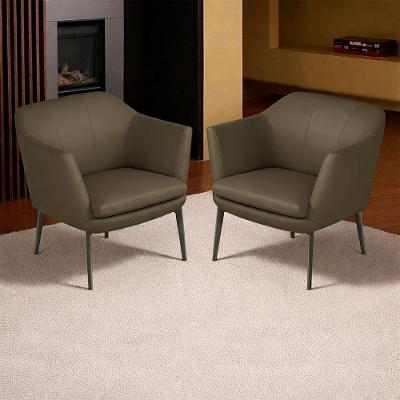 Kit 2 Poltronas Decorativas 76cm Rosalie Pés Em Ferro Couro Cimento G34 - Gran Belo