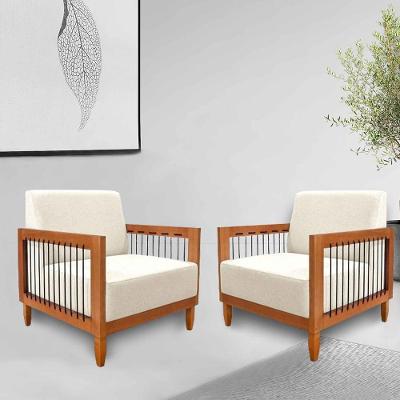 Kit 2 Poltronas Sala De Estar Pés Madeira Maciça Corda Náutica Preta 75cm Manila Linho Off White Rústico G63 - Gran Belo