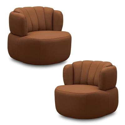 Kit 2 Poltronas Decorativas Mariele Sala De Estar Base Giratória Em Aço Couro Conhaque G88 - Gran Belo