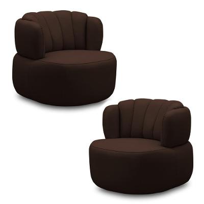 Kit 2 Poltronas Decorativas Mariele Sala De Estar Base Giratória Em Aço Couro Marrom Chocolate G88 - Gran Belo