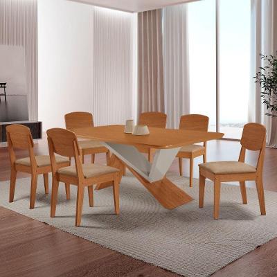 Mesa De Jantar Yasmin Tampo Laminado Canto Copo E 6 Cadeiras Turim 07/naturale /off White