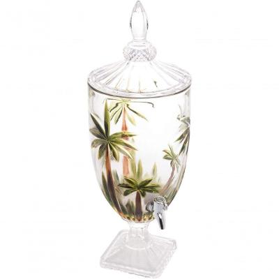 Dispenser Palm Tree Handpaint 4L em Cristal Ecológico com Pé e Tampa Transparente Rojemac