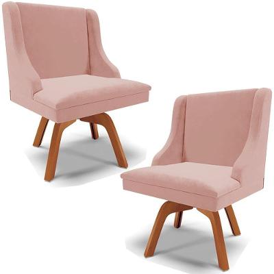 Kit 2 Poltronas Decorativas Base Giratória De Madeira Firenze Veludo Rosê/natural G19 - Gran Belo