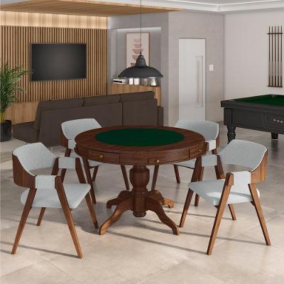 Mesa De Jogos Carteado Bellagio Tampo Reversível Verde E 4 Cadeiras Madeira Poker Base Estrela Linho Cinza/imbuia