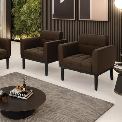 Kit 2 Poltronas Decorativas Karen Pés Fixo Em Madeira Preto Suede Marrom 19 - Gran Belo