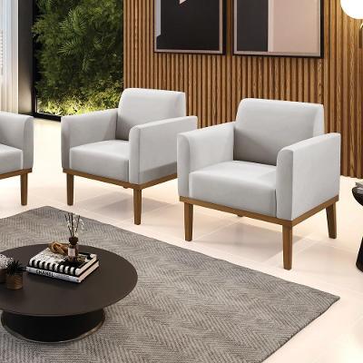 Kit 2 Poltronas Decorativas Isabella Pés Fixo Em Madeira Castanho Veludo Cinza G19 - Gran Belo
