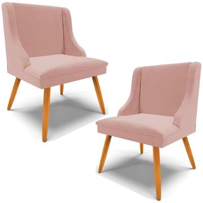 Kit 2 Poltronas Decorativas Pés Palito De Madeira Firenze Veludo Rosê/natural G19 - Gran Belo