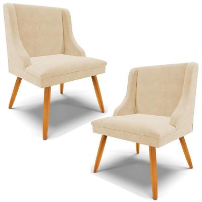 Kit 2 Poltronas Decorativas Pés Palito De Madeira Firenze Suede Bege/natural G19 - Gran Belo
