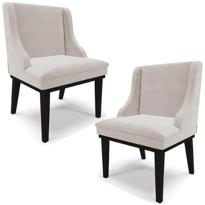 Kit 2 Poltronas Decorativas Base Fixa De Madeira Firenze Veludo Cinza/preto G19 - Gran Belo