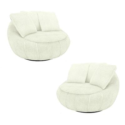 Kit 2 Poltronas Giratória Sala De Estar Com Almofadas Afrodite Off White Bouclê G45 - Gran Belo