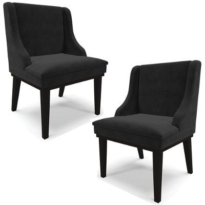 Kit 2 Poltronas Decorativas Base Fixa De Madeira Firenze Suede Preto G19 - Gran Belo