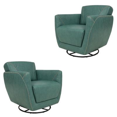 Kit 2 Poltronas Decorativas Valentina Sala De Estar Giratória Couro Azul Turquesa Manchado G40 - Gran Belo
