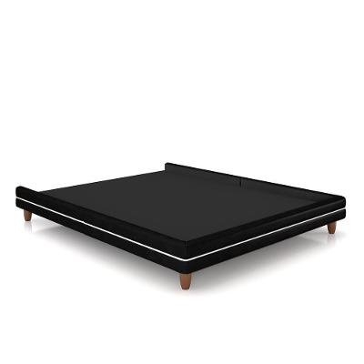 Cama Avulsa Para Colchão King Torres Pés Em Madeira Pu Preto G91 - Gran Belo