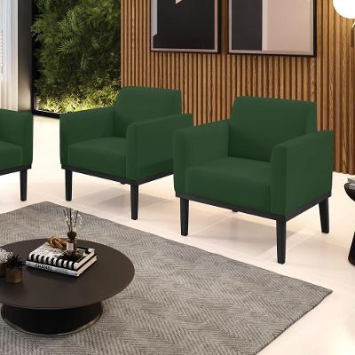Kit 2 Poltronas Decorativas Isabella Pés Fixo Em Madeira Preto Veludo Verde Esmeralda G19 - Gran Belo