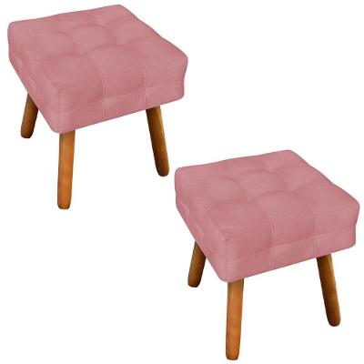 Kit 2 Puffs Decorativos Pés Palito Karen Suede Rosê G19 - Gran Belo