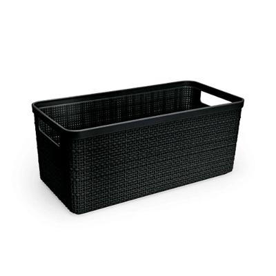 Cesto Organizador Juta Alongada Rattan Plástico Resistente 3,7 l BPA Free Preto Nitron Plast