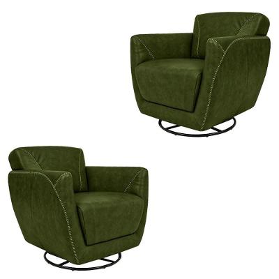 Kit 2 Poltronas Decorativas Valentina Sala De Estar Giratória Couro Verde Manchado G40 - Gran Belo