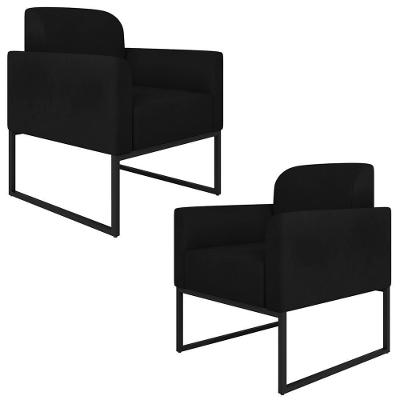 Kit 2 Poltronas Decorativas Isabella Base Industrial Suede Preto G19