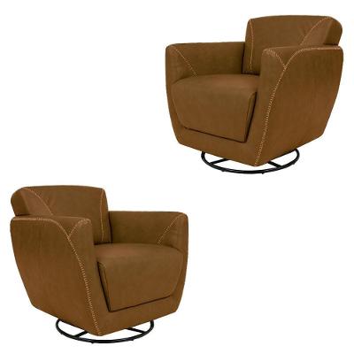 Kit 2 Poltronas Decorativas Valentina Sala De Estar Giratória Couro Caramelo Manchado G40 - Gran Belo