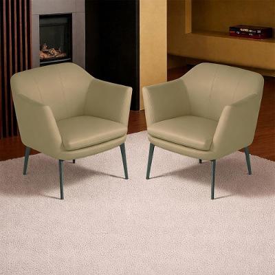 Kit 2 Poltronas Decorativas 76cm Rosalie Pés Em Ferro Couro Capuccino G34 - Gran Belo