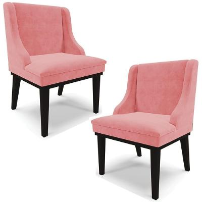 Kit 2 Poltronas Decorativas Base Fixa De Madeira Firenze Suede Rosê/preto G19 - Gran Belo