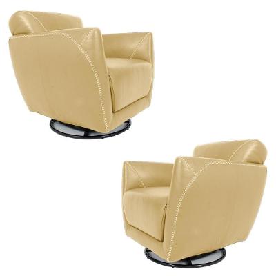 Kit 2 Poltronas Decorativas Valentina Sala De Estar Giratória Couro Bege G40 - Gran Belo