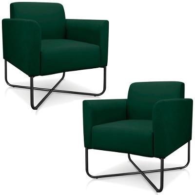 Kit 2 Poltronas Decorativas Isabella Base X Suede Verde/preto G19 - Gran Belo