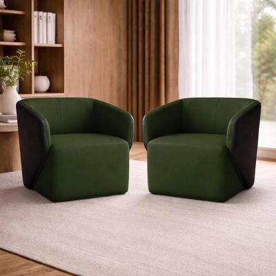 Kit 2 Poltronas Giratórias Castiel 74cm Sala De Estar Couro Verde G34 - Gran Belo