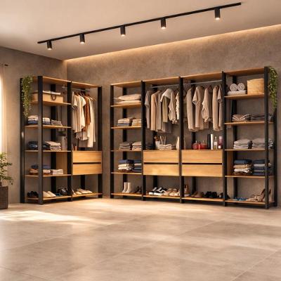 Guarda-roupa Closet Modulado Texas 6 Gavetas 405cm Multimóveis Mp4788 Preto/madeirado