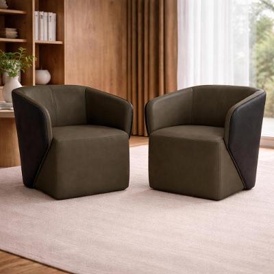 Kit 2 Poltronas Giratórias Castiel 74cm Sala De Estar Couro Marrom G34 - Gran Belo