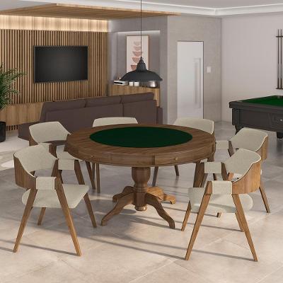Mesa De Jogos Carteado Bellagio Tampo Reversível Verde E 6 Cadeiras Madeira Poker Base Estrela Linho Offwhite/nogueira