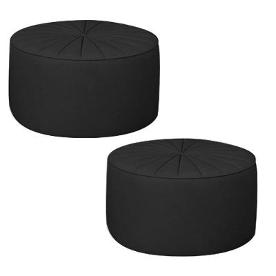 Kit 2 Puffs Decorativos Sala De Estar Round Pu Preto G45 - Gran Belo