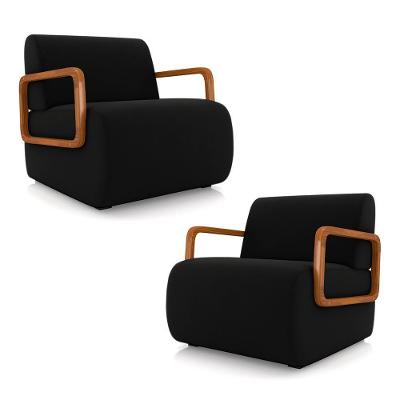Kit 2 Poltronas Decorativa Sala De Estar Odessa Braços Em Madeira Veludo Preto G33 - Gran Belo