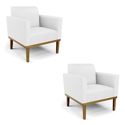 Kit 2 Poltronas Decorativas Isabella Pés Fixo Em Madeira Castanho Pu Branco G19 - Gran Belo